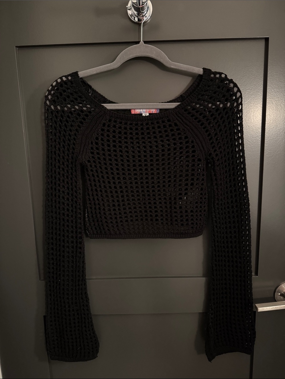 Urban Outfitters Black Crochet Long-Sleeve Crop Top